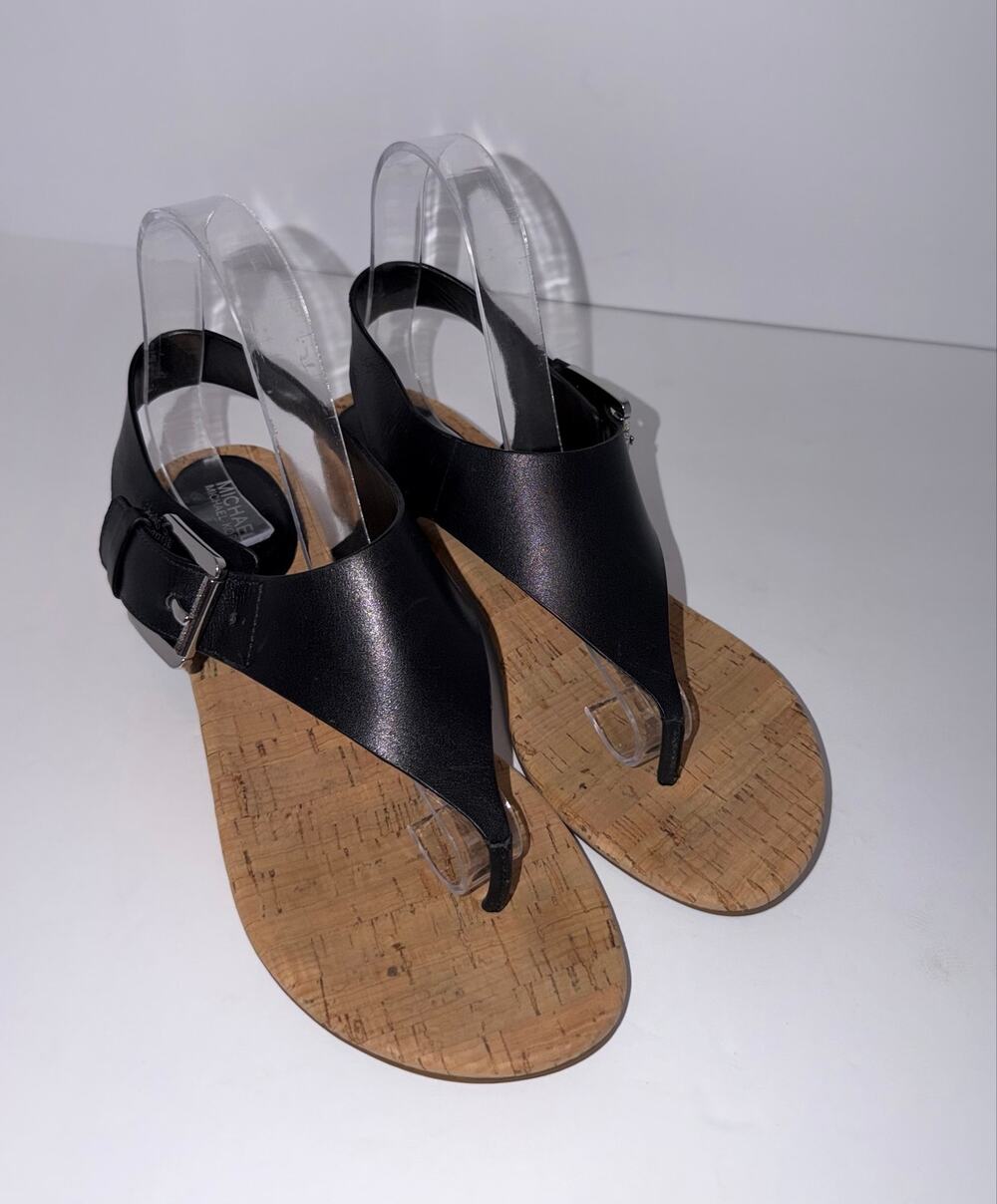 Michael Kors Black Leather Thong Cork Slingback Sandals Women’s Size 8M
